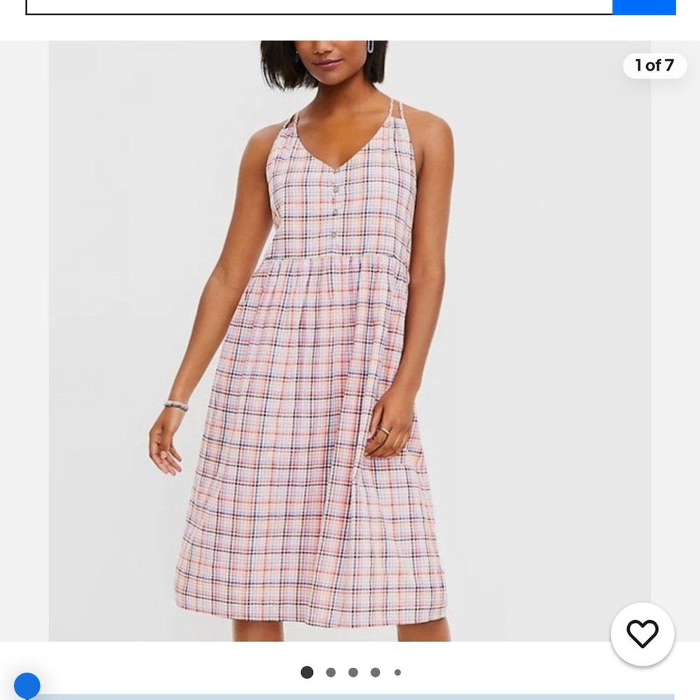 19. NWT Loft Plaid Strappy Button Front Midi Dress- Whisper White